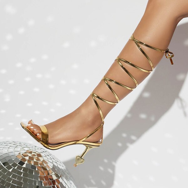 Ladies' Solid Color Fashionable Sandals Cross Straps Transparent Straps High Heels Fashionable Summer Party Sandals - 图片 2