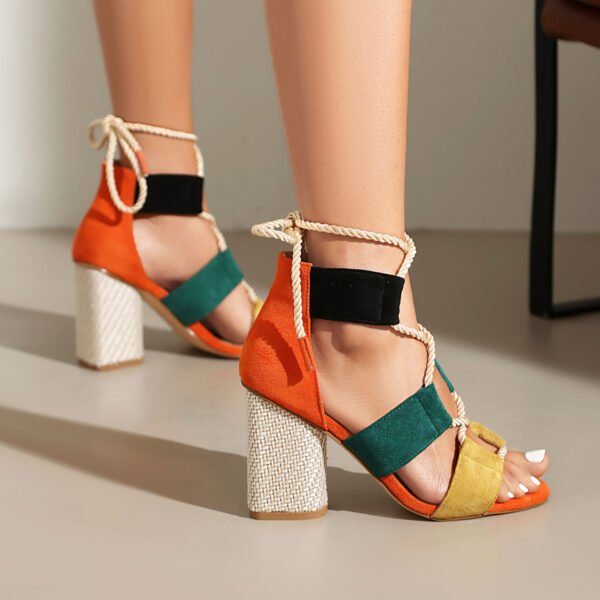 Pointed Strap High-Heeled Sandals Irregular Color Matching Women's High-Heeled Sandals Suitable for Outings Parties - 图片 7
