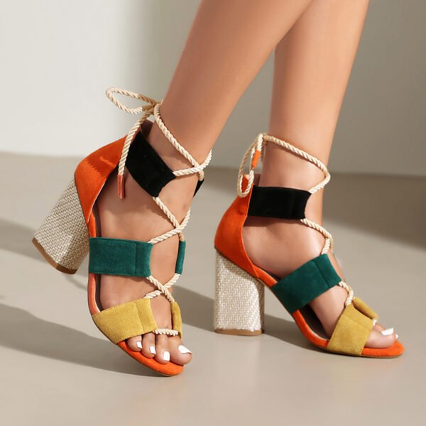Pointed Strap High-Heeled Sandals Irregular Color Matching Women's High-Heeled Sandals Suitable for Outings Parties - 图片 6