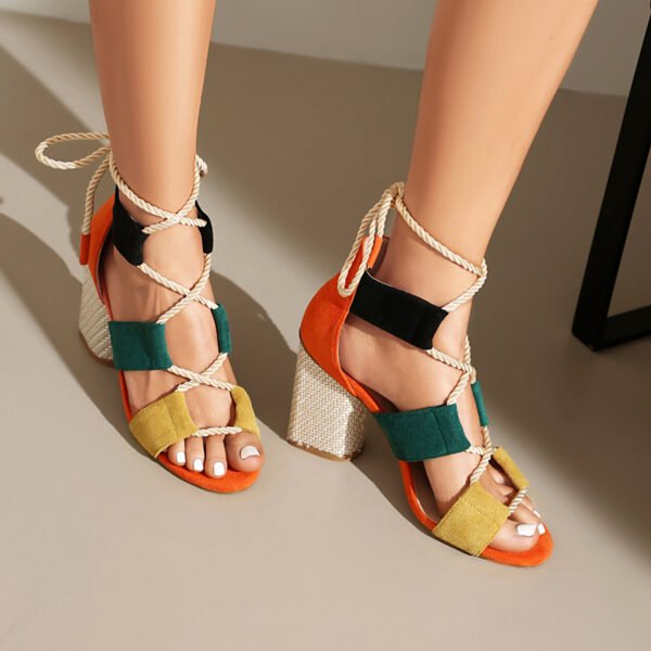 Pointed Strap High-Heeled Sandals Irregular Color Matching Women's High-Heeled Sandals Suitable for Outings Parties - 图片 4