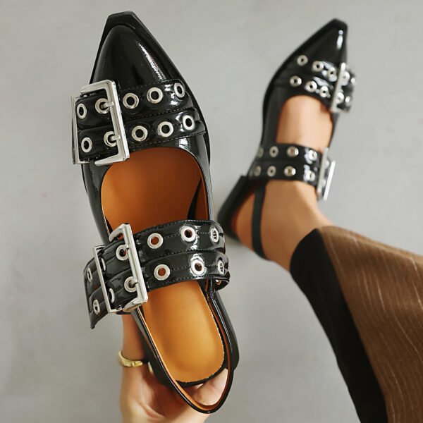 Ladies' Fashionable Black Sandals Flat Heel Strap Comfortable Stylish Set Shoes - 图片 7