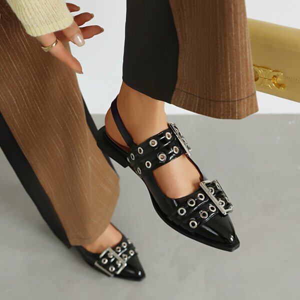 Ladies' Fashionable Black Sandals Flat Heel Strap Comfortable Stylish Set Shoes - 图片 5