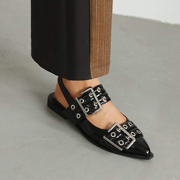 Ladies' Fashionable Black Sandals Flat Heel Strap Comfortable Stylish Set Shoes - 图片 4