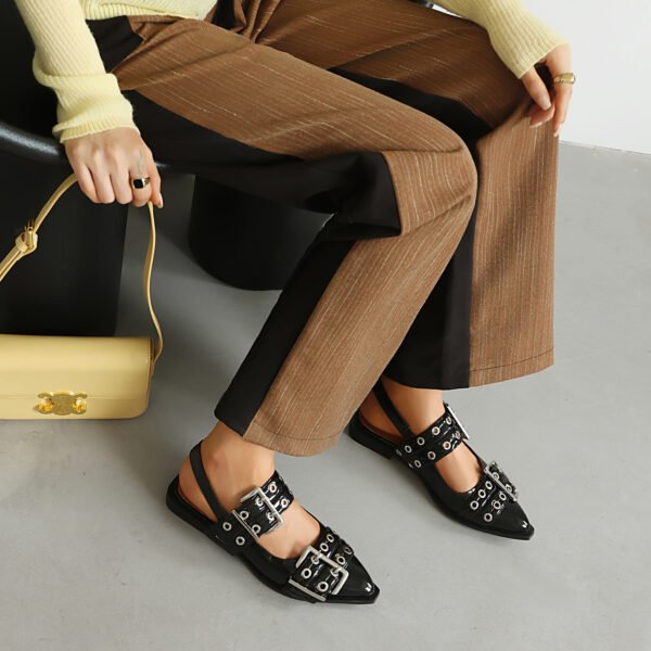 Ladies' Fashionable Black Sandals Flat Heel Strap Comfortable Stylish Set Shoes - 图片 3