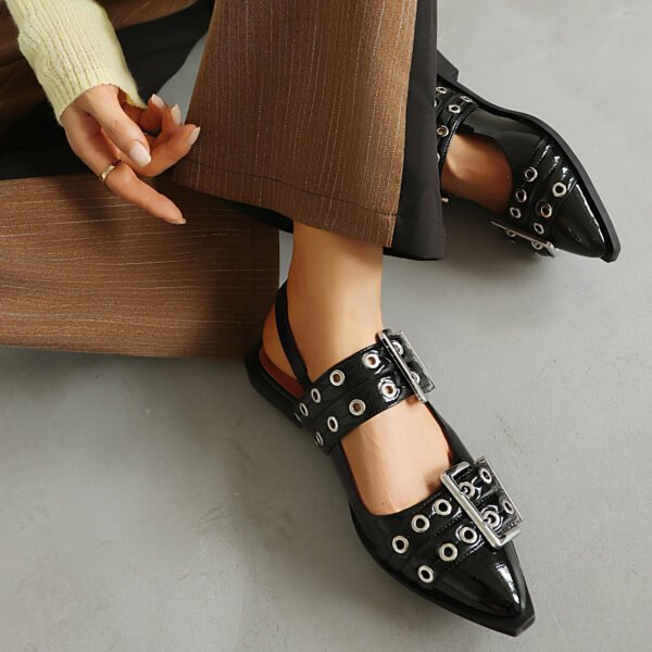 Ladies' Fashionable Black Sandals Flat Heel Strap Comfortable Stylish Set Shoes - 图片 2