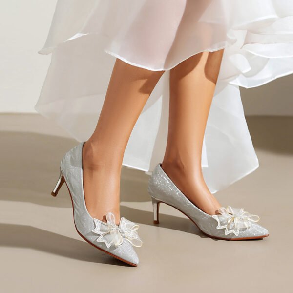 Elegant Ladies' Bow Tie High-Heeled Shoes Pointed Toes Suitable All Seasons Wearing Synthetic Shoes - 图片 8