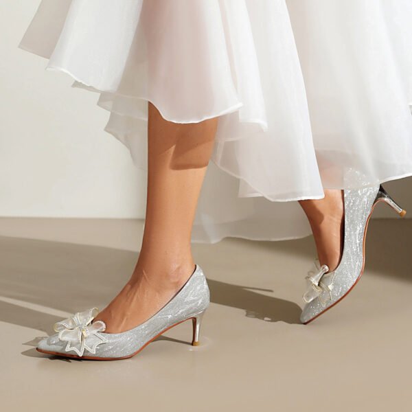 Elegant Ladies' Bow Tie High-Heeled Shoes Pointed Toes Suitable All Seasons Wearing Synthetic Shoes - 图片 7