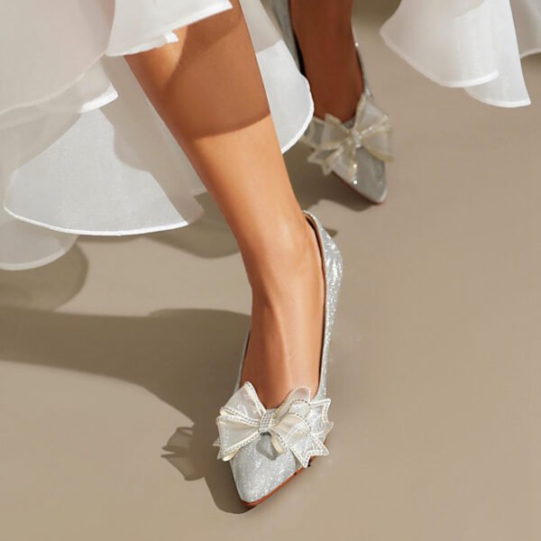 Elegant Ladies' Bow Tie High-Heeled Shoes Pointed Toes Suitable All Seasons Wearing Synthetic Shoes - 图片 5