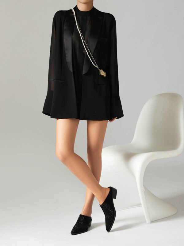 Ladies' Fashionable Rhinestone Pointed Slippers Trendy Thick Heels All Seasons Slipers - 图片 8