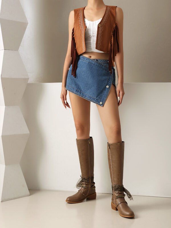 Brown Women's Knee High Boots Zipper Closure Round Toe Mid Heel Suede Suede Fabric Lining PU Leather Sole Solid Color - 图片 7