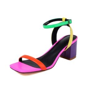 Women's Square Toe High-Heeled Sandals Unique Open Square Design Buckle Strap Sandals Gold-Plated Party