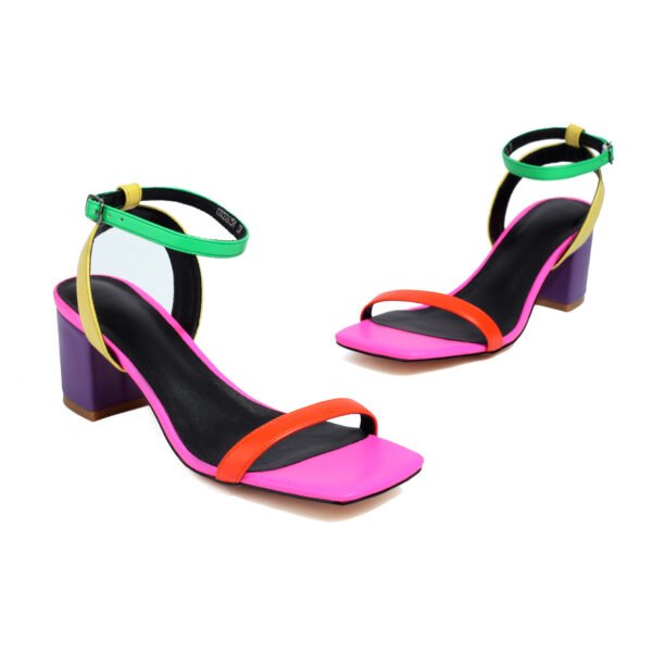 Women's Square Toe High-Heeled Sandals Unique Open Square Design Buckle Strap Sandals Gold-Plated Party - 图片 4
