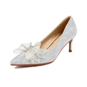 Elegant Ladies' Bow Tie High-Heeled Shoes Pointed Toes Suitable All Seasons Wearing Synthetic Shoes