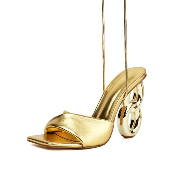 Golden Glitter Shaped Heel High Heels Women's Fashionable Strap Sandals Party Club Shoes