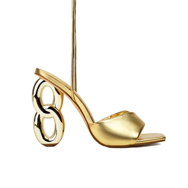 Golden Glitter Shaped Heel High Heels Women's Fashionable Strap Sandals Party Club Shoes - 图片 4