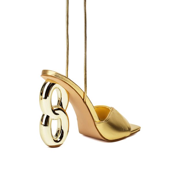 Golden Glitter Shaped Heel High Heels Women's Fashionable Strap Sandals Party Club Shoes - 图片 3