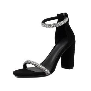 Ladies' Rhinestone Decorative Sandals Elegant Thick High Heels Zipper Covers On The Back  Comfortable Headscarf Formal Shoes