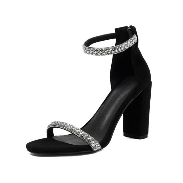 Ladies' Rhinestone Decorative Sandals Elegant Thick High Heels Zipper Covers On The Back  Comfortable Headscarf Formal Shoes