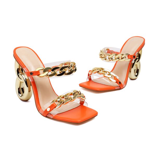 Ladies' Solid Color Elegant Sandals Slip On Transparent Strap Thick High Heels Metal Chain Summer Party Sandals - 图片 9