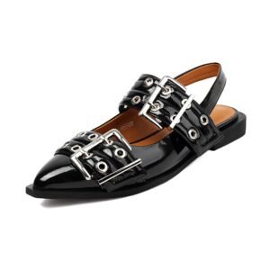 Ladies' Fashionable Black Sandals Flat Heel Strap Comfortable Stylish Set Shoes