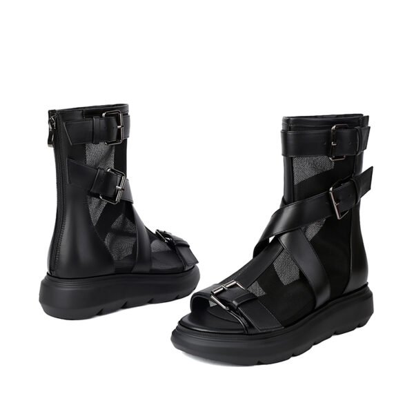 Ladies' Fashionable Open Toed Sandals Buckle Design Mesh Flat Shoes - 图片 8