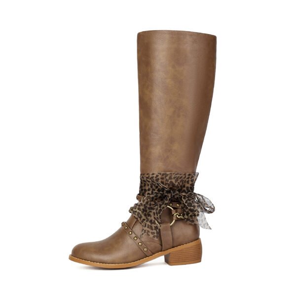 Brown Women's Knee High Boots Zipper Closure Round Toe Mid Heel Suede Suede Fabric Lining PU Leather Sole Solid Color - 图片 8