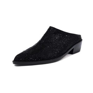Ladies' Fashionable Rhinestone Pointed Slippers Trendy Thick Heels All Seasons Slipers