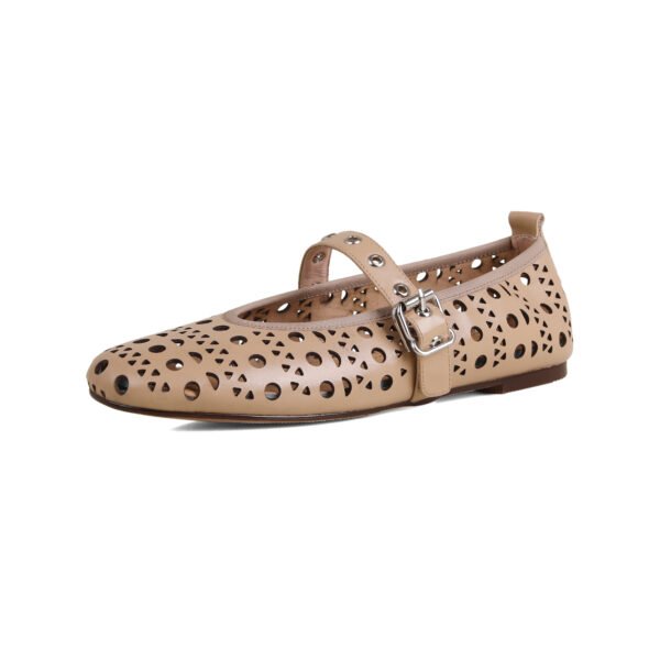 Ladies' Solid Color Fashionable Flat Shoes Ankle Buckle Hollow Ballet Shoes Breathable Square Toe Formal Shoes