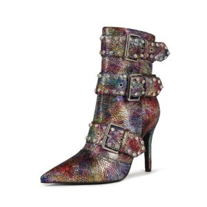 Ladies' Fashion Serpentine Pattern Short Boots Shining Water Diamond Fine High Heels Pointed High Heels Short Boots