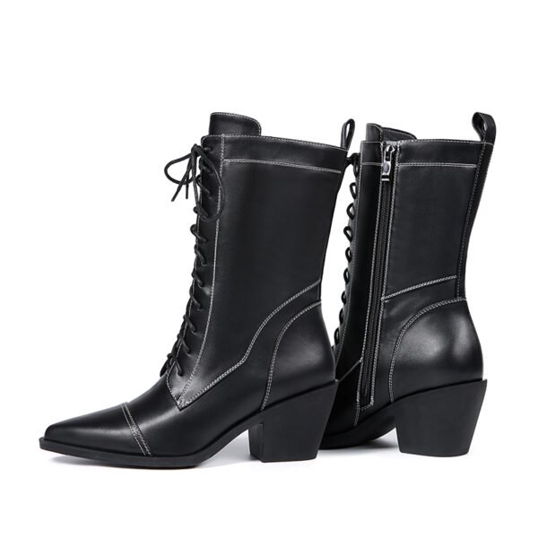 Women's Pointed Slim Fit Boots Side Zipper Casual High-Heeled Fashionable Boots - 图片 4
