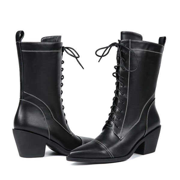 Women's Pointed Slim Fit Boots Side Zipper Casual High-Heeled Fashionable Boots - 图片 3