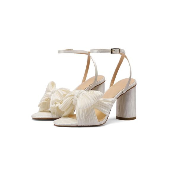 Ladies' Solid Color Elegant Sandals Ankle Buckle High Heels Bow Decoration Party Shoes - 图片 2