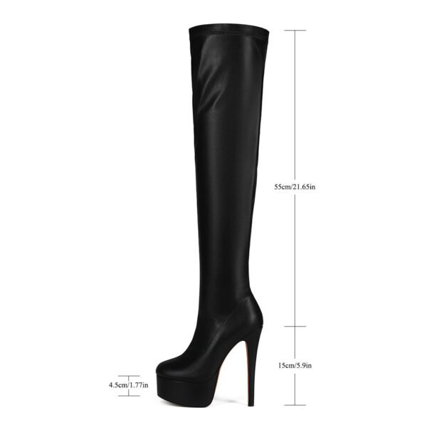 Black Slim High-Heeled Boots Round Toe Back Zipper Imitation Leather Surface Women's Fashionable High-Heeled Formal Shoes - 图片 10