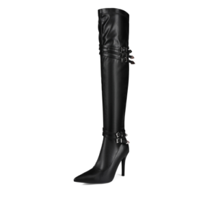 Ladies' Fashionable Black Over The Knee Boots Pointed Slim High Heels Side Zipper Closure Boots